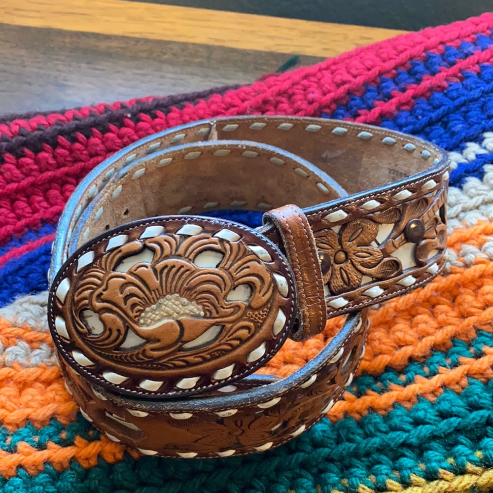 Tony Lama vintage leather tooled belt